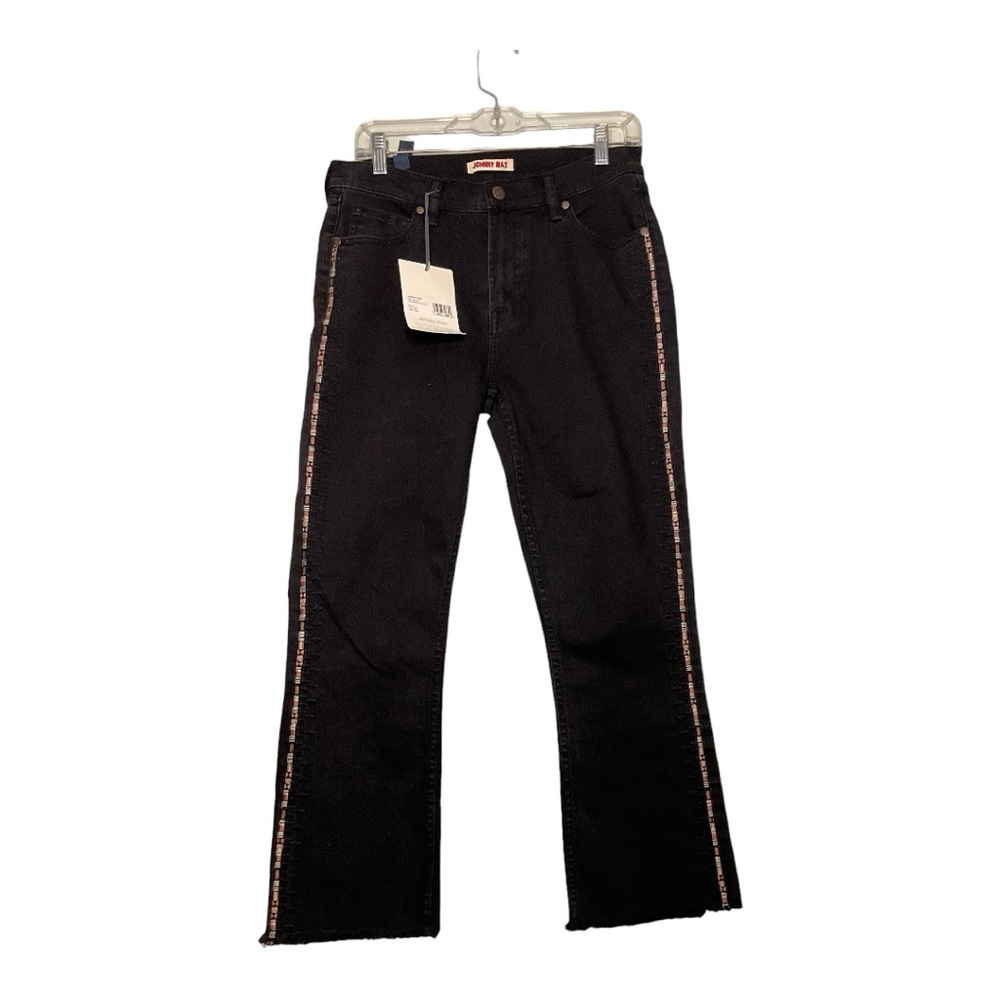 Johnny Was Black Cropped Jeans with Metallic Side Trim